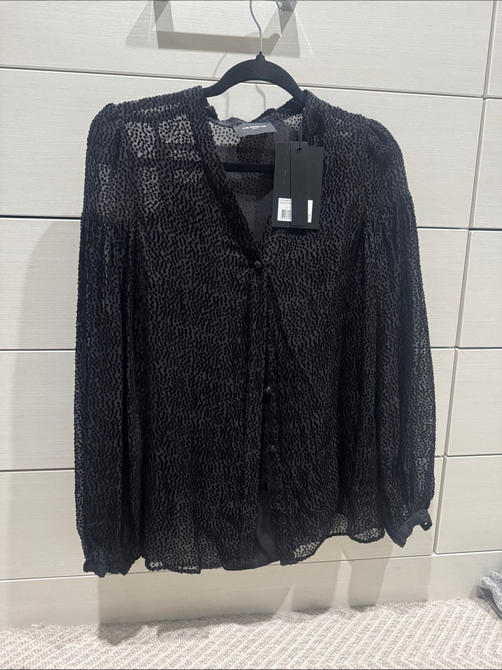 The Kooples Black Sheer Textured Button-Up Blouse